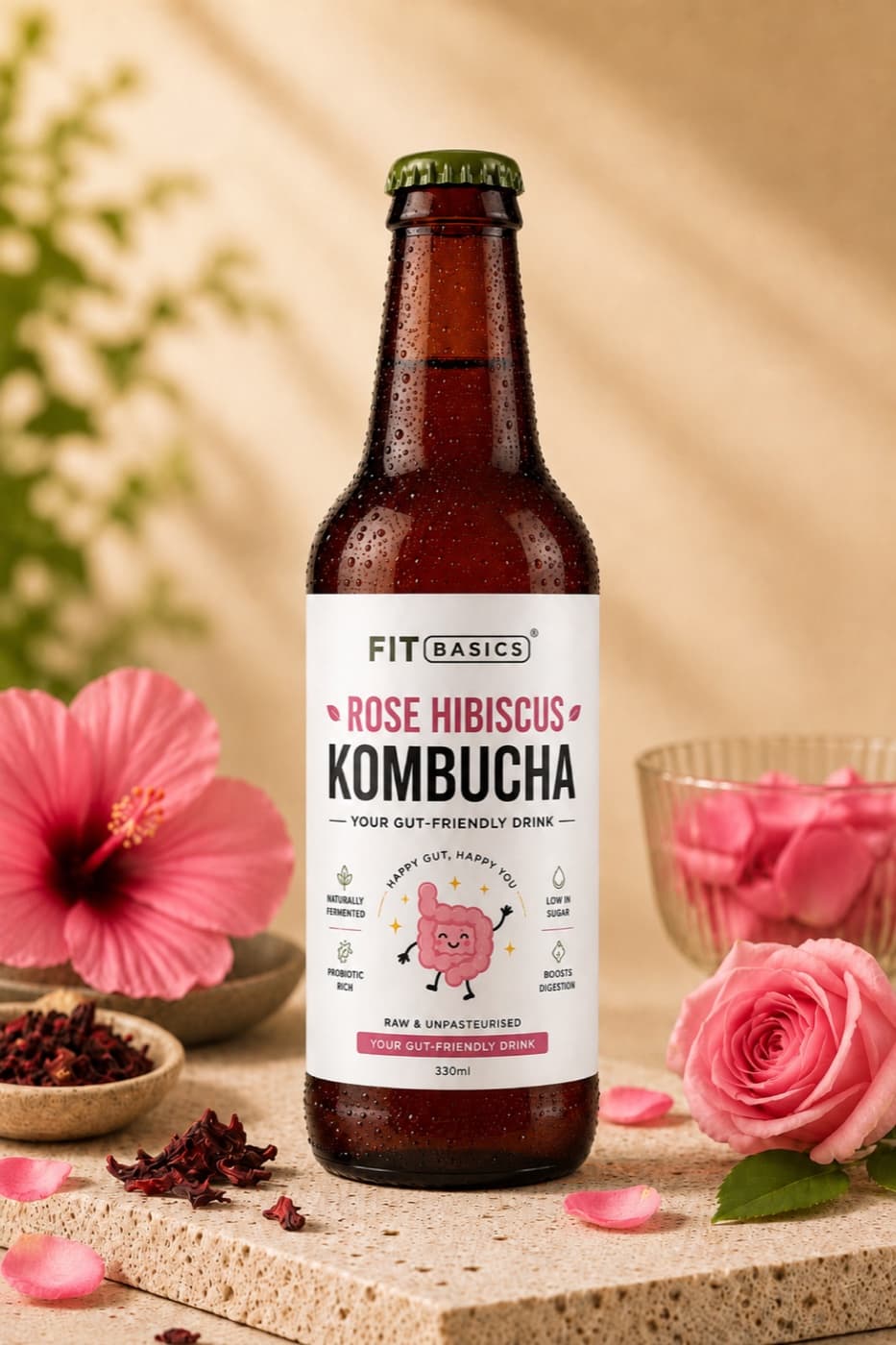 FitBasics Rose Hibiscus kombucha